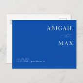 Carte Postale Cobalt Bleu Mariage simple Enregistrer la date (Devant / Derrière)
