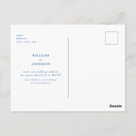 Carte Postale Cobalt Bleu Mariage simple Enregistrer la date (Dos)