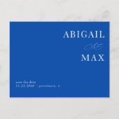 Carte Postale Cobalt Bleu Mariage simple Enregistrer la date (Devant)