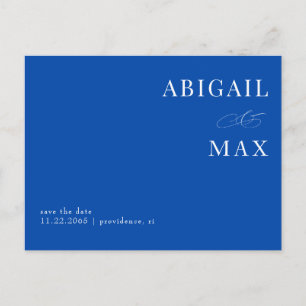 Carte Postale Cobalt Blue Simple Mariage Enregistrer la Date