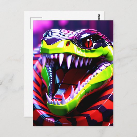 Carte Postale Cobra serpent aux lèvres vertes et sourcils roses (Devant / Derrière)