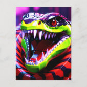 Carte Postale Cobra serpent aux lèvres vertes et sourcils roses (Devant)