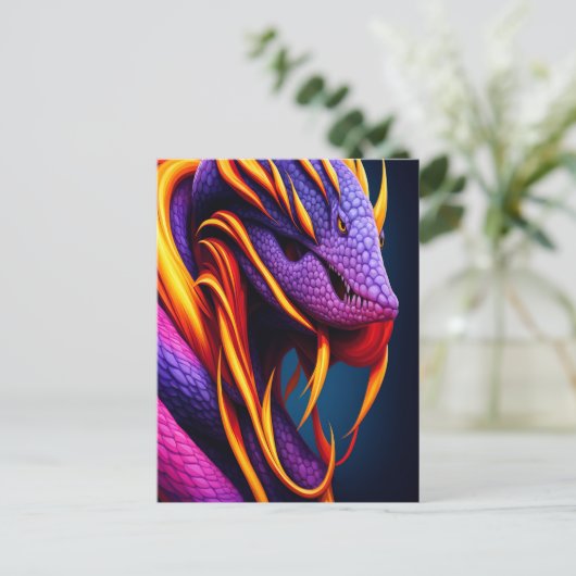 Carte Postale Cobra serpent avec écailles orange et violette vib (Debout devant)