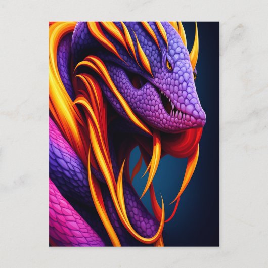 Carte Postale Cobra serpent avec écailles orange et violette vib (Devant)