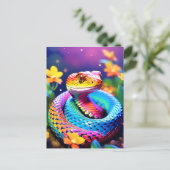Carte Postale Cobra serpent avec rose et jaune turquoise éclatan (Debout devant)