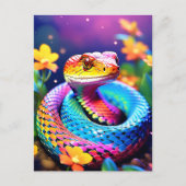 Carte Postale Cobra serpent avec rose et jaune turquoise éclatan (Devant)
