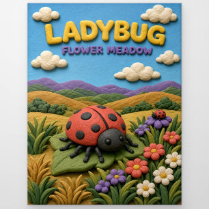 Carte Postale Coccinelle, champ de fleurs en argile