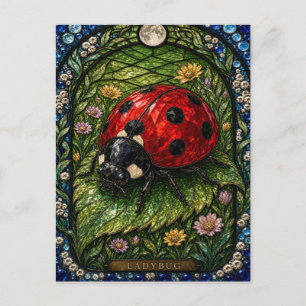 Carte Postale Coccinelle, Fleur de Prairie Verre Cathédrale