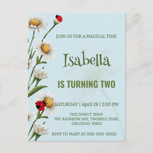 Carte Postale Coccinelle jolie à pois bleu Daisy Enfants Anniver (Devant)