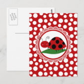 Carte Postale Coccinelle mignonne sur une feuille - noir rouge (Devant / Derrière)