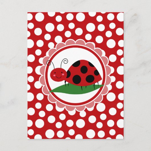 Carte Postale Coccinelle mignonne sur une feuille - noir rouge (Devant)