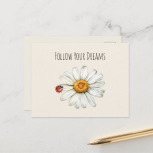 Carte Postale Coccinelle rouge et noire de la fleur de marguerit