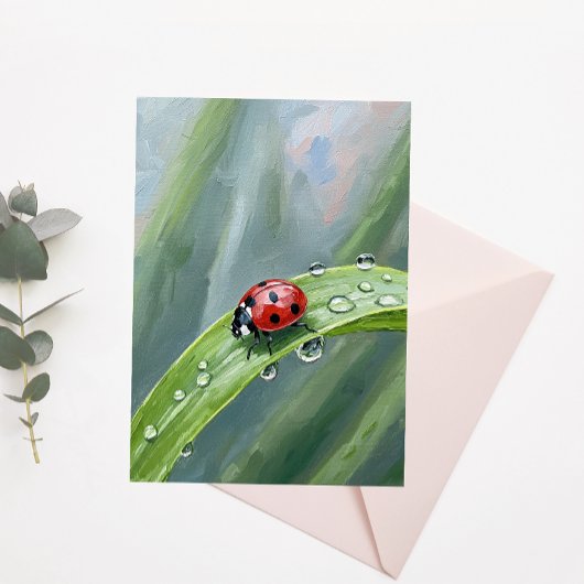 Carte Postale Coccinelle sur une feuille couverte de rosée – Car