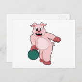 Carte Postale Cochon à Bowling avec balle de Bowling (Devant / Derrière)