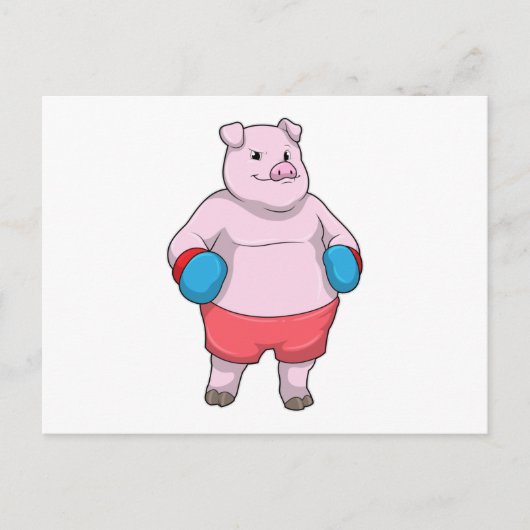 Carte Postale Cochon à la boxe avec des gants de boxe (Devant)