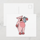 Carte Postale Cochon à la cafetière (Devant / Derrière)