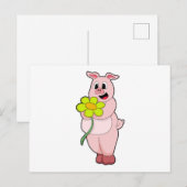 Carte Postale Cochon à la fleur jaune (Devant / Derrière)