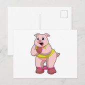 Carte Postale Cochon à la forme physique avec élastique (Devant / Derrière)