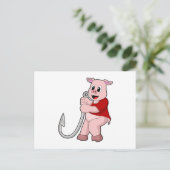 Carte Postale Cochon à la pêche avec hameçon (Debout devant)