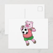 Carte Postale Cochon à Soccer Sports (Devant / Derrière)