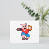 Carte Postale Cochon au baseball avec gant de baseball (Debout devant)