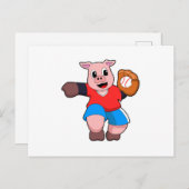 Carte Postale Cochon au baseball avec gant de baseball (Devant / Derrière)
