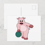 Carte Postale Cochon au bowling avec boule de bowling (Devant / Derrière)