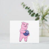 Carte Postale Cochon au bowling avec boule de bowling (Debout devant)