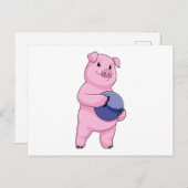 Carte Postale Cochon au bowling avec boule de bowling (Devant / Derrière)