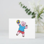 Carte Postale Cochon au Handball Sports (Debout devant)
