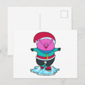 Carte Postale Cochon au patinage artistique avec patins à glace (Devant / Derrière)