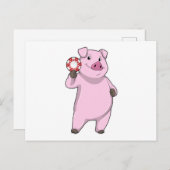 Carte Postale Cochon au poker avec des jetons de poker (Devant / Derrière)