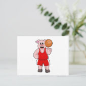 Carte Postale Cochon au sport de basket-ball (Debout devant)