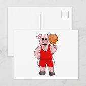 Carte Postale Cochon au sport de basket-ball (Devant / Derrière)