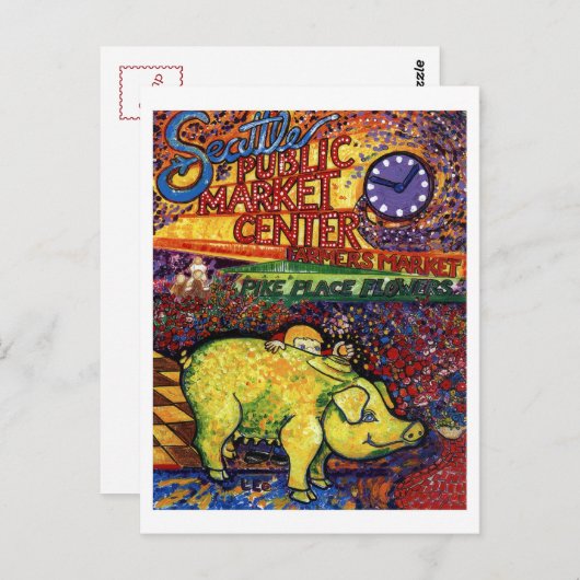 Carte Postale Cochon aux fleurs (Devant / Derrière)