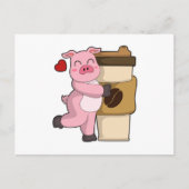 Carte Postale Cochon avec café à emporter (Devant)