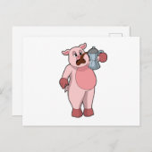Carte Postale Cochon avec cafetière (Devant / Derrière)