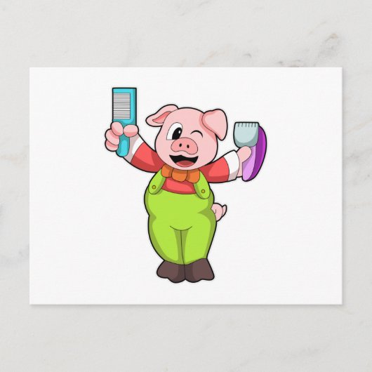 Carte Postale Cochon avec ciseaux et razor (Devant)