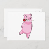 Carte Postale Cochon avec Fleur de Rose (Devant / Derrière)