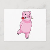 Carte Postale Cochon avec Fleur de Rose (Devant)