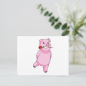 Carte Postale Cochon avec fleur Rose (Debout devant)