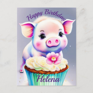 Carte Postale Cochon avec image cupcake en couleur