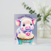 Carte Postale Cochon avec image cupcake en couleur (Debout devant)