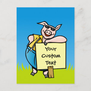 Carte Postale Cochon avec pancarte