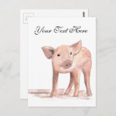 Carte Postale Cochon bébé porcelet Animal Aquarelle Ferme Mignon (Devant / Derrière)