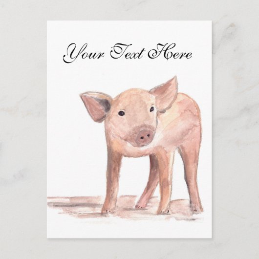 Carte Postale Cochon bébé porcelet Animal Aquarelle Ferme Mignon (Devant)