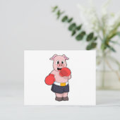 Carte Postale Cochon comme Boxeur à la Boxe (Debout devant)