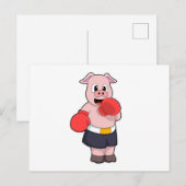 Carte Postale Cochon comme Boxeur à la Boxe (Devant / Derrière)