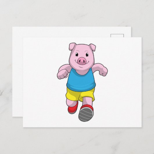 Carte Postale Cochon comme coureur à la course (Devant / Derrière)
