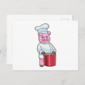 Carte Postale Cochon comme cuisinier avec marmite (Devant / Derrière)